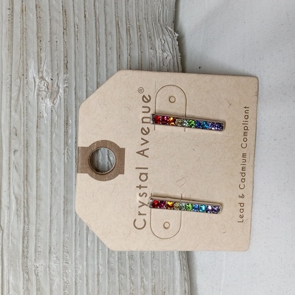 Crystal Avenue rainbow crystal post earrings NWT approx 1" long - Picture 2 of 4